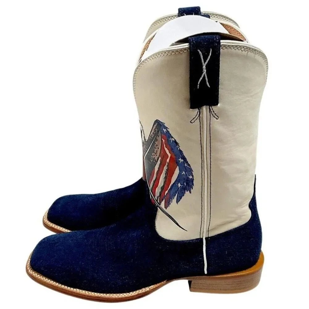 Twisted X Cowboy Boots Mens 9.5 Navy Flag Eagle Tech X Suede Square Toe Western